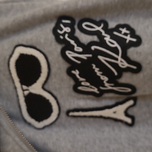 NWT Karl Lagerfeld Gray Hooded Sweater Jacket with Patches Size M - Picture 4 of 10